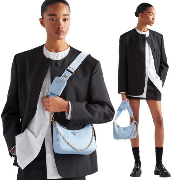 MSRP $2,600 New!! Authentic Prada Re-Edition 2005 Saffiano Leather Bag Baby Blue - Picture 11 of 16